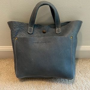 Portland leather goods blue steel mini tote with snap
